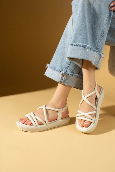 Pembe Potin Yumuşak Bantlı Hafif Taban Lastikli Kadın Sandalet 59-708-25 - Resim 5