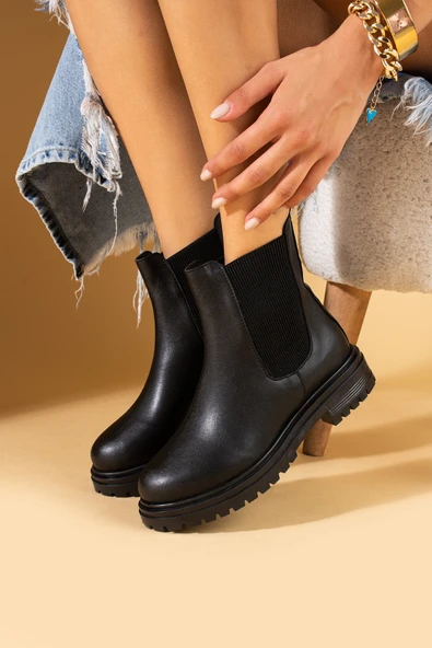 Pembe Potin Yüksek Taban Çift Lastik Detay Kadın Bot 57-111-24Cilt - Resim 2