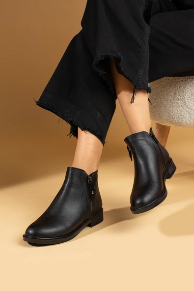 Pembe Potin Çift Fermuarlı Sıcak Astar Bilekte Kadın Bot 57-106-24Cilt - Resim 5