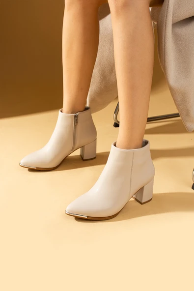 Pembe Potin Sivri Burun Fermuarlı Kalın Topuklu Kadın Bot 58-860-24Cilt ürün görseli