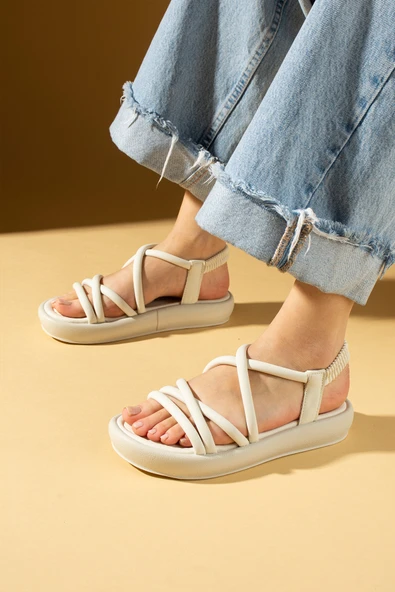 Pembe Potin Yumuşak Bantlı Hafif Taban Lastikli Kadın Sandalet 59-708-25 - Resim 3