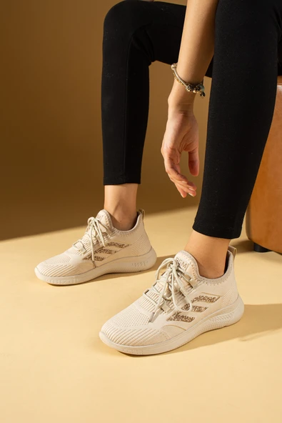 Pembe Potin Bağcıklı Triko Rahat Taban Kadın Sneakers 001-0022-24Z - 2