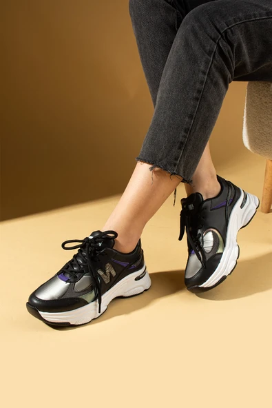 Pembe Potin Taş Detaylı Rahat Taban Bağcıklı Kadın Sneaker 36-874-25 - Resim 6