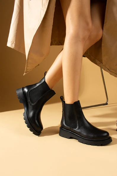 Pembe Potin %100 Hakiki Deri Sıcak Astar Lastikli Kadın Bot 017-1305-24 - Resim 5