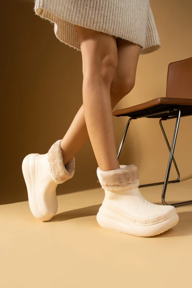 Pembe Potin İçi Kürklü Kalın Taban EVA Su Geçirmez Kadın Yağmur Botu 001-1900-24 - Resim 12