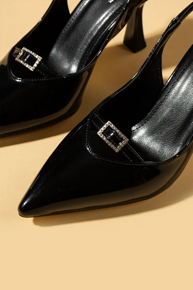 Pembe Potin Taşlı Toka Detaylı Arkası Açık Kadın Topuklu Ayakkabı 71-421-25Rugan - Resim 3