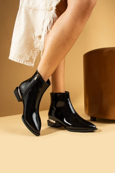 Pembe Potin Topuk Detaylı Fermuarlı Kadın Bot 58-674-23Rugan ürün görseli