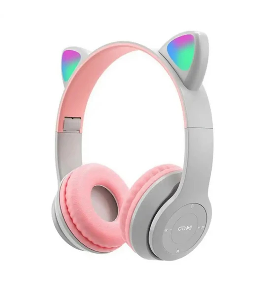P47M Sevimli Renkli Kedi Kulak Üstü Bluetooth Kulaklık Beyaz - Resim 2