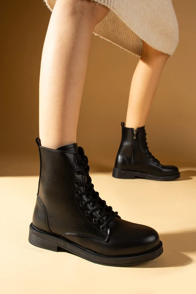 Pembe Potin Sıcak Astar Bağcıklı & Fermuarlı Postal Kadın Bot 71-8070-24 - Resim 3