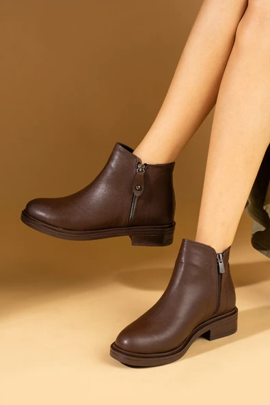 Pembe Potin Çift Fermuarlı Sıcak Astar Bilekte Kadın Bot 57-106-24Cilt - Resim 8