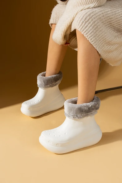 Pembe Potin İçi Kürklü Kalın Taban EVA Su Geçirmez Kadın Yağmur Botu 001-1900-24 ürün görseli