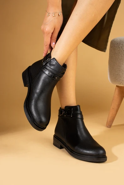 Pembe Potin Toka Ve Zımba Tedaylı Fermuarlı Sıcak Astar Kadın Bot 57-0204-24 - Resim 7