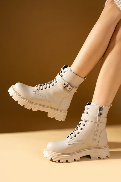 Pembe Potin Toka Detaylı Kalın Taban Fermuarlı Kadın Postal Bot 71-8040-24 - Resim 5