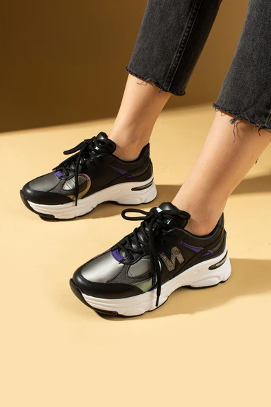 Pembe Potin Taş Detaylı Rahat Taban Bağcıklı Kadın Sneaker 36-874-25 - Resim 3