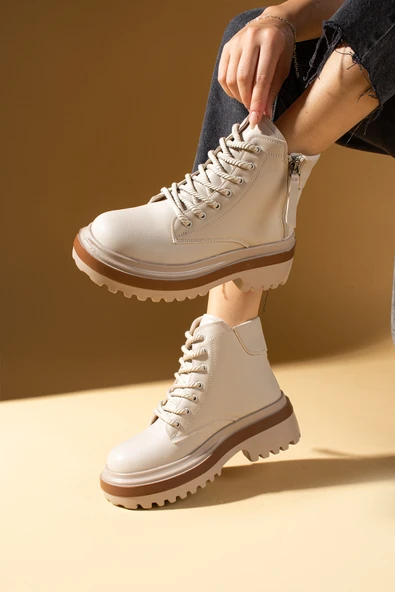 Pembe Potin Rahat Hafif Kalın Taban Fermuarlı Bağcıklı Kadın Bot 59-4000-24 - Resim 3