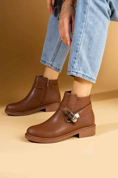 Pembe Potin Kilit Toka Detaylı Fermuarlı Rahat Kalıp Kaymaz Taban Kadın Bot 57-97-24 - Resim 2