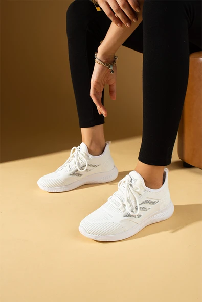 Pembe Potin Bağcıklı Triko Rahat Taban Kadın Sneakers 001-0022-24Z - 1