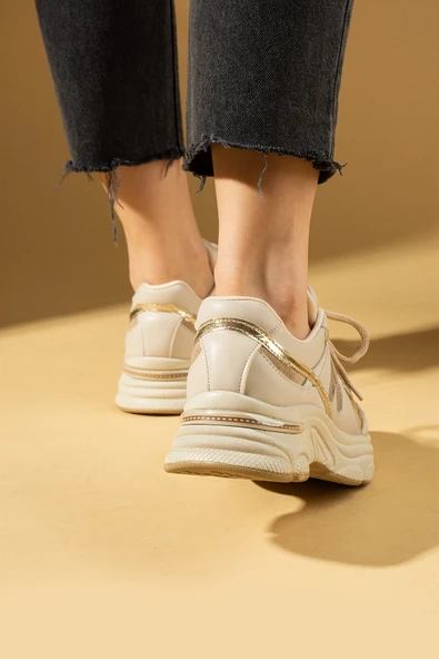 Pembe Potin Taş Detaylı Rahat Taban Bağcıklı Kadın Sneaker 36-874-25 - Resim 8