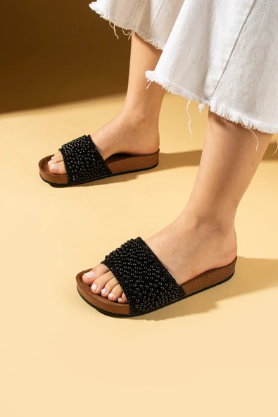 Pembe Potin Taşlı Rahat Taban Kadın Terlik 001-015-25 ürün görseli