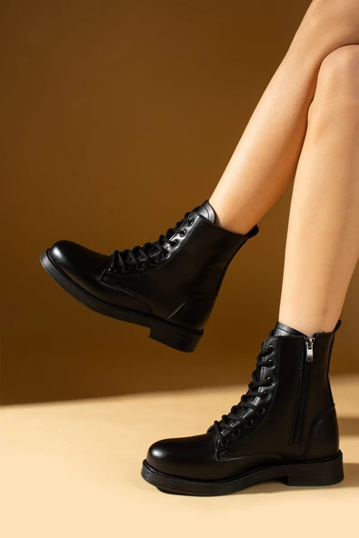 Pembe Potin Sıcak Astar Bağcıklı & Fermuarlı Postal Kadın Bot 71-8070-24 - Resim 2