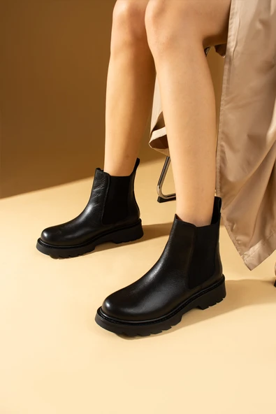 Pembe Potin %100 Hakiki Deri Sıcak Astar Lastikli Kadın Bot 017-1305-24 ürün görseli