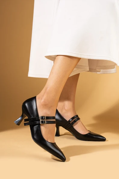 Pembe Potin Kemer Detaylı Rahat Kalıp Kadeh Topuklu Kadın Ayakkabı 53-1000-24Cilt - Resim 3