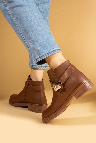 Pembe Potin Kilit Toka Detaylı Fermuarlı Rahat Kalıp Kaymaz Taban Kadın Bot 57-97-24 - Resim 10