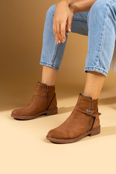 Pembe Potin Toka Detaylı Sıcak Astar Bilekte Kadın Bot 57-107-24Süet - Resim 2