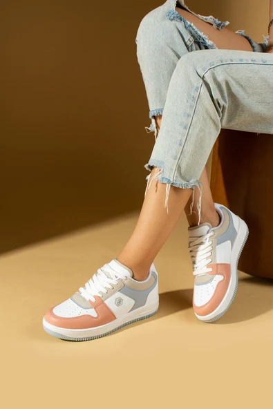 Pembe Potin Bağcıklı Ortopedik Kaymaz Kırılmaz Taban Konforlu Kadın Sneakers 001-2100-Mpudra - 2