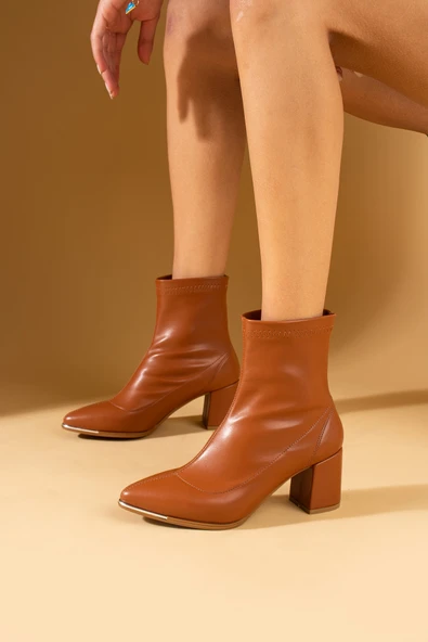 Pembe Potin Sivri Burun Bilekte Streç Kadın Bot 58-670-24Cilt - Resim 9