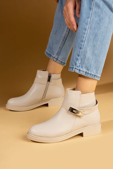 Pembe Potin Kilit Toka Detaylı Fermuarlı Rahat Kalıp Kaymaz Taban Kadın Bot 57-97-24 - Resim 3