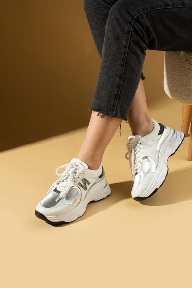 Pembe Potin Taş Detaylı Rahat Taban Bağcıklı Kadın Sneaker 36-874-25 - Resim 4