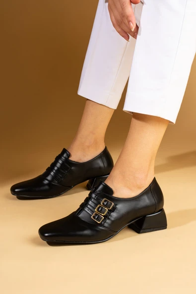 Pembe Potin Küt Burunlu 3 Tokalı Topuklu Kadın Ayakkabı 53-400-24Cilt - Resim 2