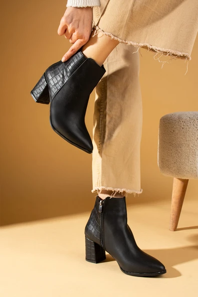 Pembe Potin Kroko Desenli Fermuarlı Rahat Taban Kadın Bot 71-8000-24Kroko - Resim 2