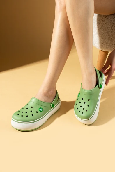 Pembe Potin Beyaz Şeritli Yüksek Taban Comfort Eva Kadın Sandalet 011-812-25 - Resim 9