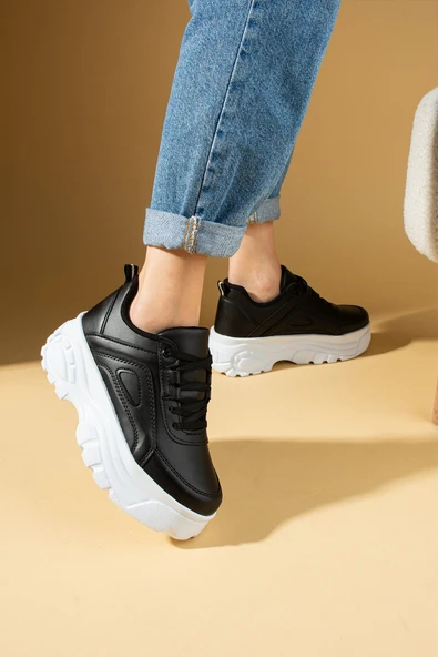 Pembe Potin Yüksek Taban Bağcıklı Kadın Sneaker 54-0142-24Byaz - 3