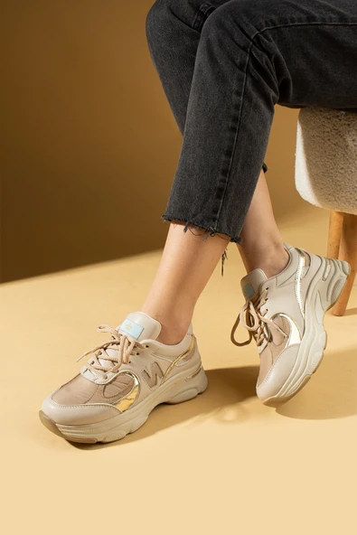 Pembe Potin Taş Detaylı Rahat Taban Bağcıklı Kadın Sneaker 36-874-25 - Resim 5