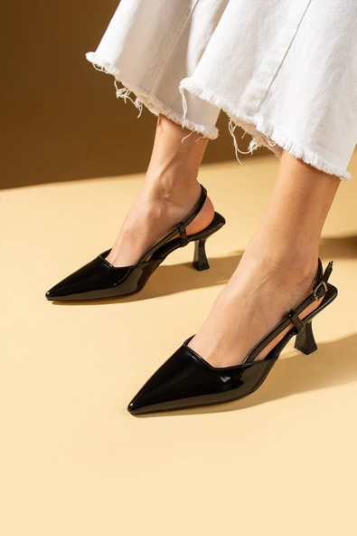 Pembe Potin Sivri Burunlu Bilekten Bantlı Arkası Açık Topuklu Kadın Ayakkabı 71-278-25Rugan - Resim 2