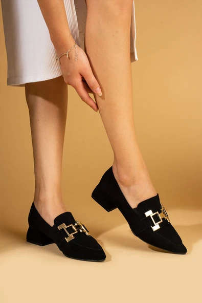 Pembe Potin Sivri Burunlu H Gold Tokalı Topuklu Kadın Ayakkabı 53-800-24Süet ürün görseli