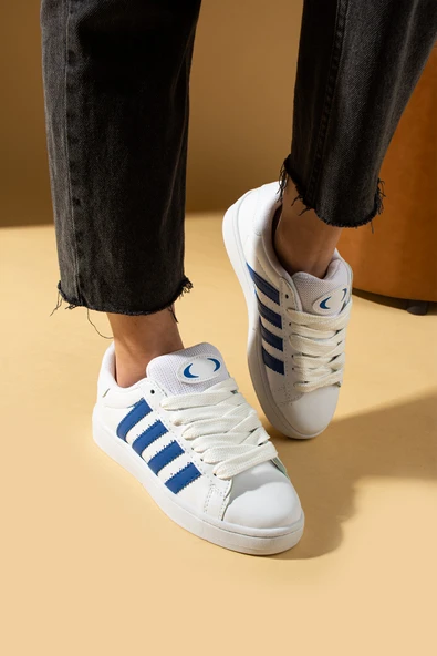 Pembe Potin Kalın Bağcıklı Şerit Detaylı Rahat Taban Kadın Sneakers 001-3458-25Mavi - 3