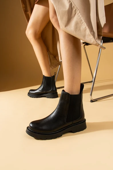 Pembe Potin %100 Hakiki Deri Sıcak Astar Lastikli Kadın Bot 017-1305-24 - Resim 3