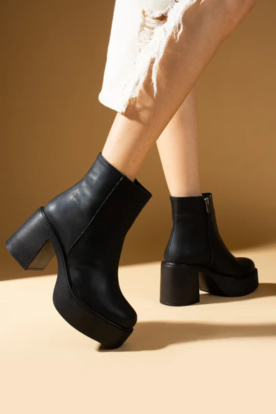 Pembe Potin Platform Topuklu Fermuarlı Rahat Kalıp Kadın Bot 59-2500-24Cilt - 6