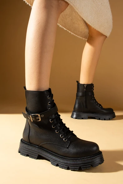 Pembe Potin Toka Detaylı Kalın Taban Fermuarlı Kadın Postal Bot 71-8040-24 - Resim 2