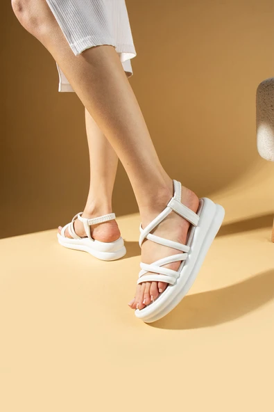 Pembe Potin Yüksek Taban Arkası Lastikli Kadın Sandalet 57-285-24Cilt - Resim 4