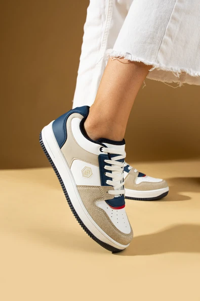 Pembe Potin Bağcıklı Ortopedik Kaymaz Kırılmaz Taban Konforlu Kadın Sneakers 001-2100-LaciBeyaz - 3