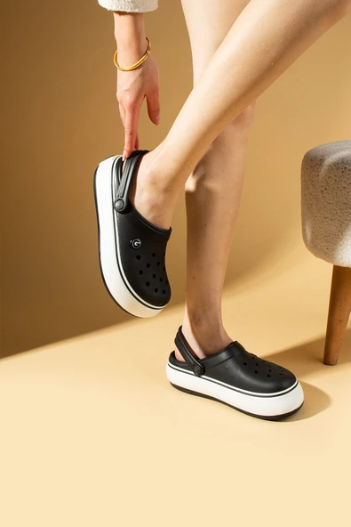 Pembe Potin Beyaz Şeritli Yüksek Taban Comfort Eva Kadın Sandalet 011-812-25 - Resim 12