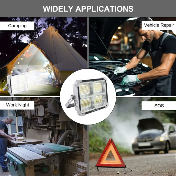 Cata CT-4698 Miami 200W Solar Projektör Güneş Enerjili, 3 Renk Modlu, Dimmerli, 336 LED’li Şarjlı Dış Mekan Aydınlatma Lambası (IP65, 7200 mAh) - 5