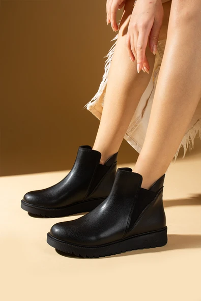 Pembe Potin Lastikli Kaymaz Taban Sıcak Astar Kadın Bot & Bootie 59-1005-23Cilt - Resim 2