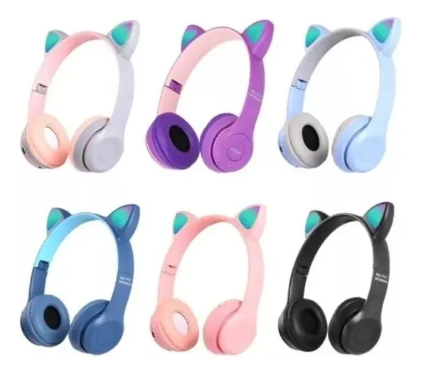 P47M Sevimli Renkli Kedi Kulak Üstü Bluetooth Kulaklık Siyah - Resim 4