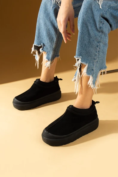 Pembe Potin Kalın Taban İçi Tüylü Lastikli Kadın Bot 001-1100-24Süet - Resim 2